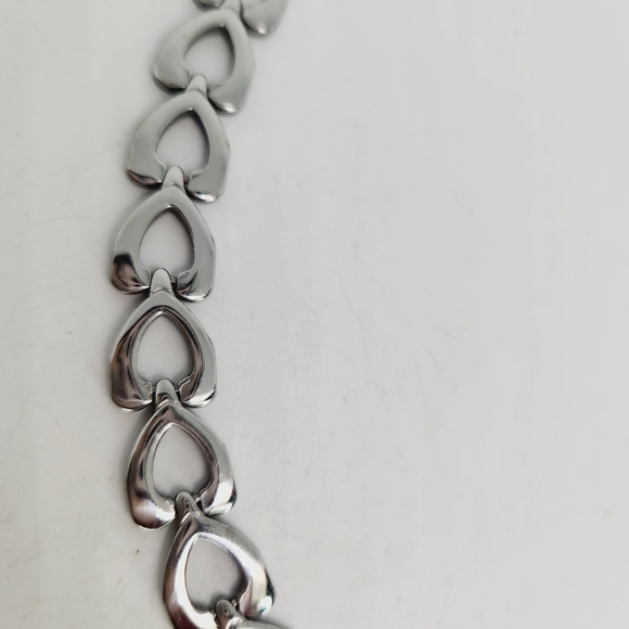 Stainless Steel Wishbone Heart Tennis Link Bracelet 8 Inch Silver Tone Unisex - Picture 3 of 4